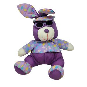 Vintage Nylon Purple Easter Bunny Jelly Bean Shirt Hat Sunglasses 14” Stuffed
